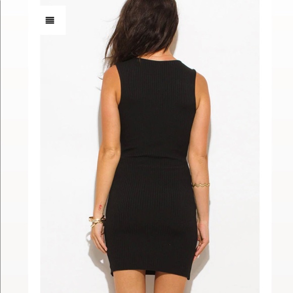 BLACK RIBBED KNIT LACEUP SLEEVELESS  MINI DRESS SIZE  S - Picture 3 of 6